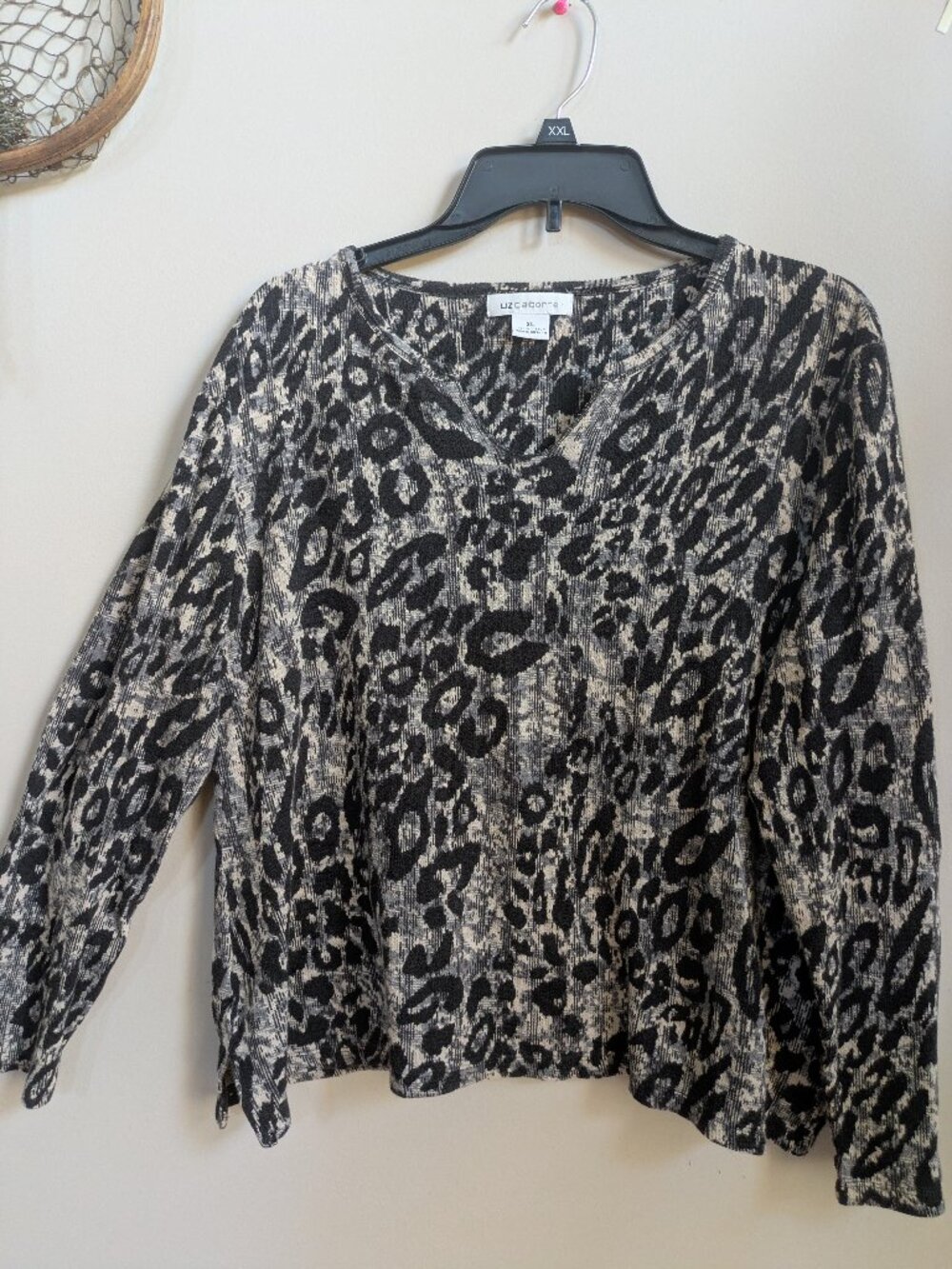 liz claiborne sweater leopard print cotton size xl #315